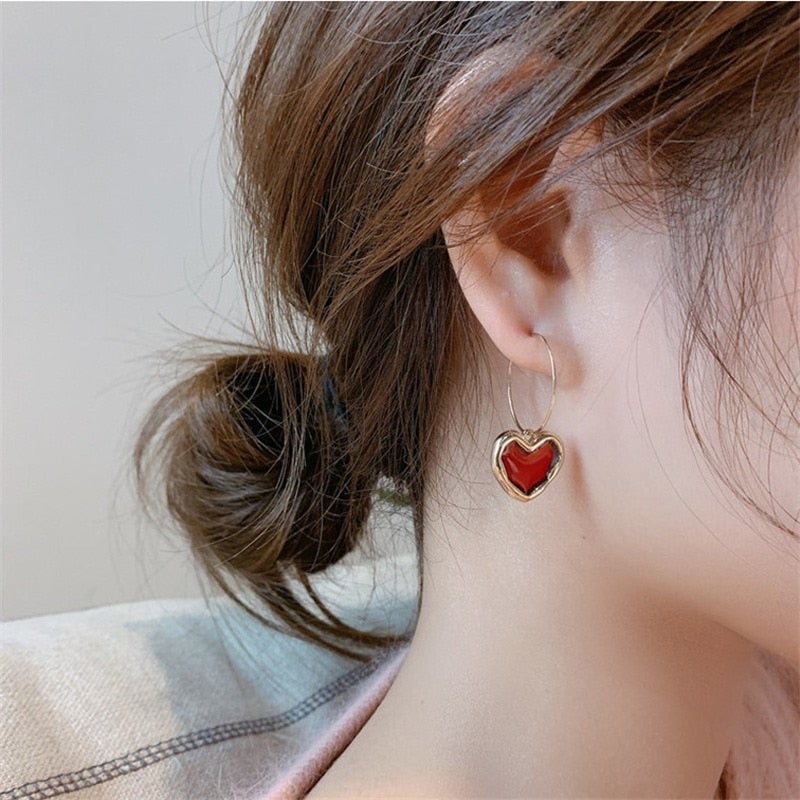 Buy SOHI Red Gold-Plated Heart Shaped Drop Earrings Online